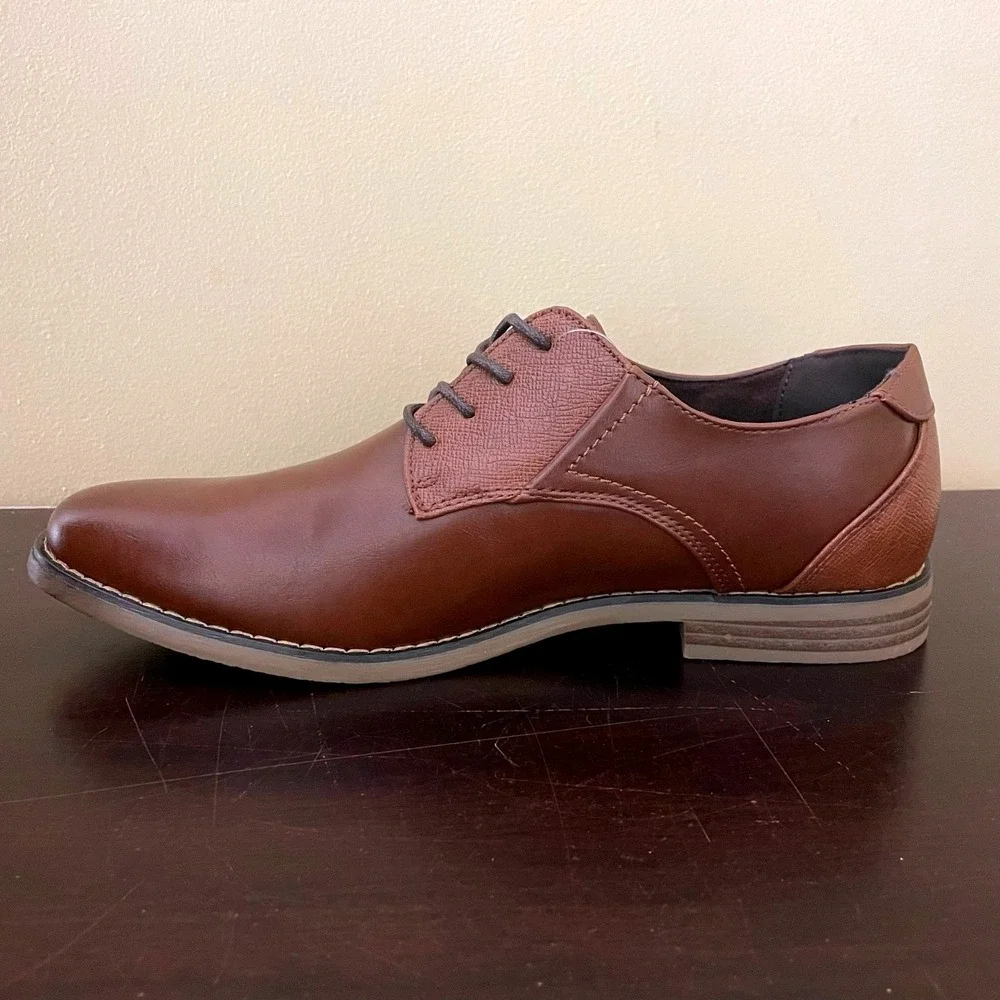 Deer Stags Mens Brown Oxford Dress Shoes Lace Up Textured Accents Solid Brown‎